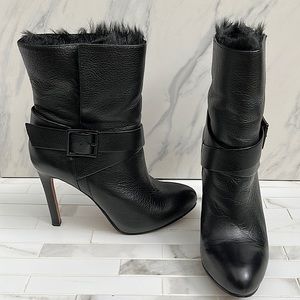 Aldo Black Genuine Leather Fur Lined Stiletto Boots Size 6